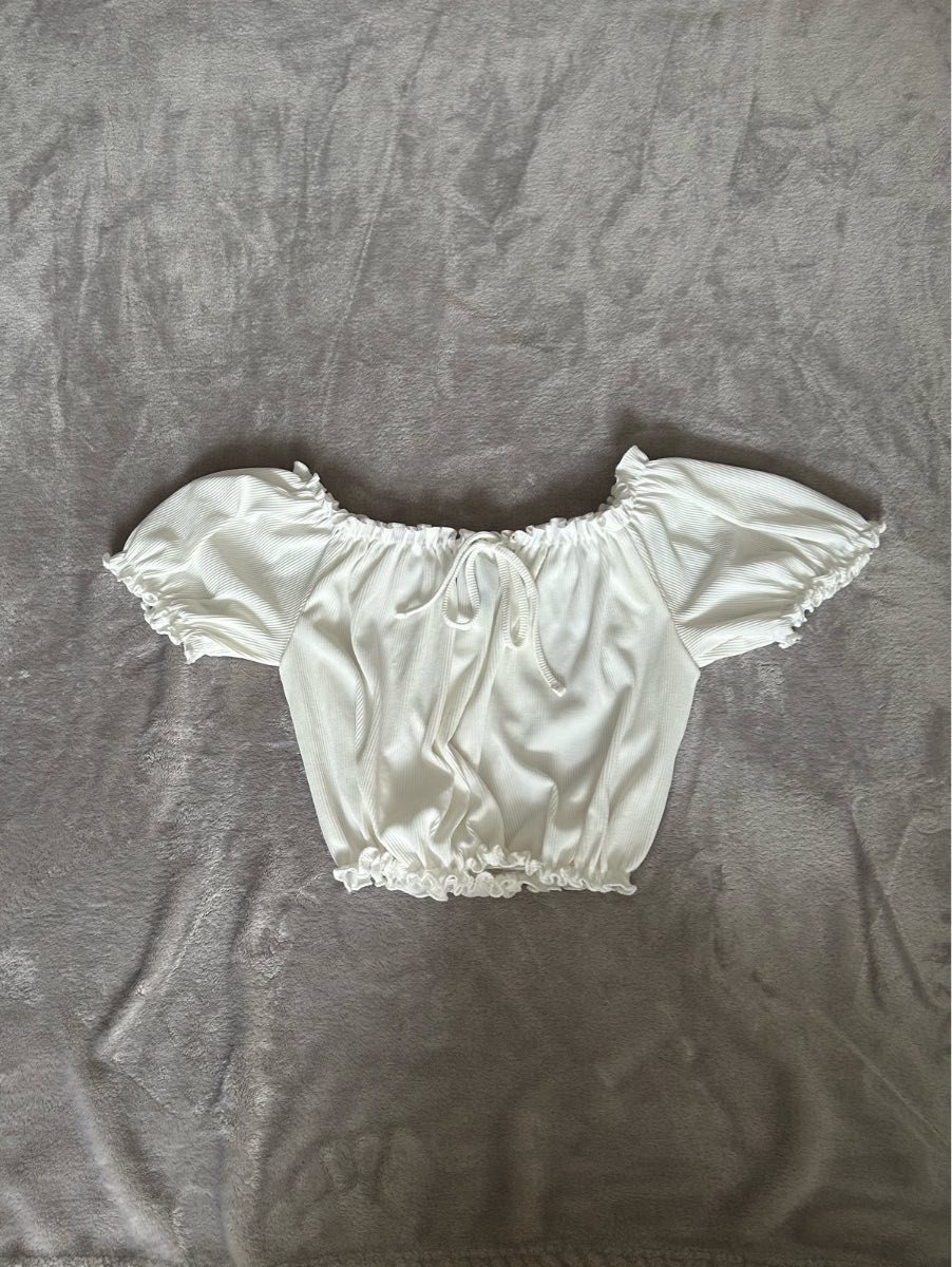 New Look White Ribbed Milkmaid Crop Top Size 8