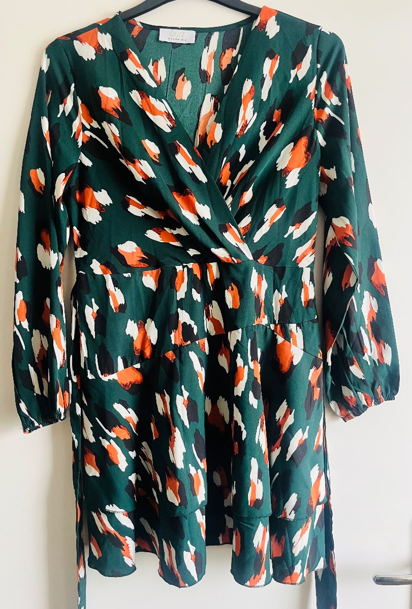 Quiz lightweight cross front tiered long sleeve mini dress - Size 12