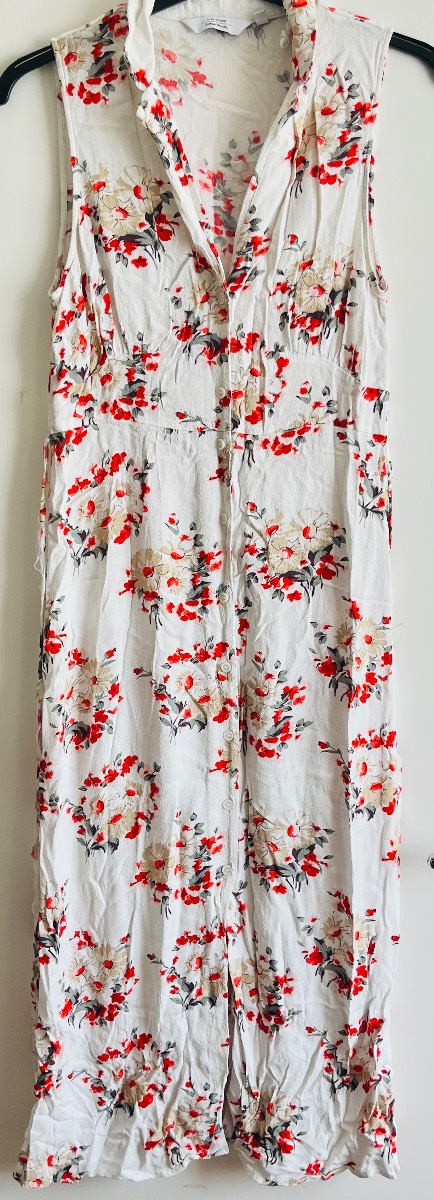 Paris Atelier/And Other Stories white/red/grey spray floral sleeveless midi dress - Size 12