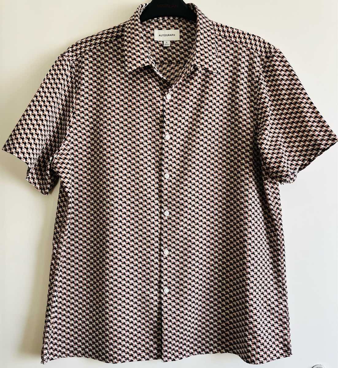 Autograph nude/black/cream geometric print short sleeve summer holiday shirt - Size XL
