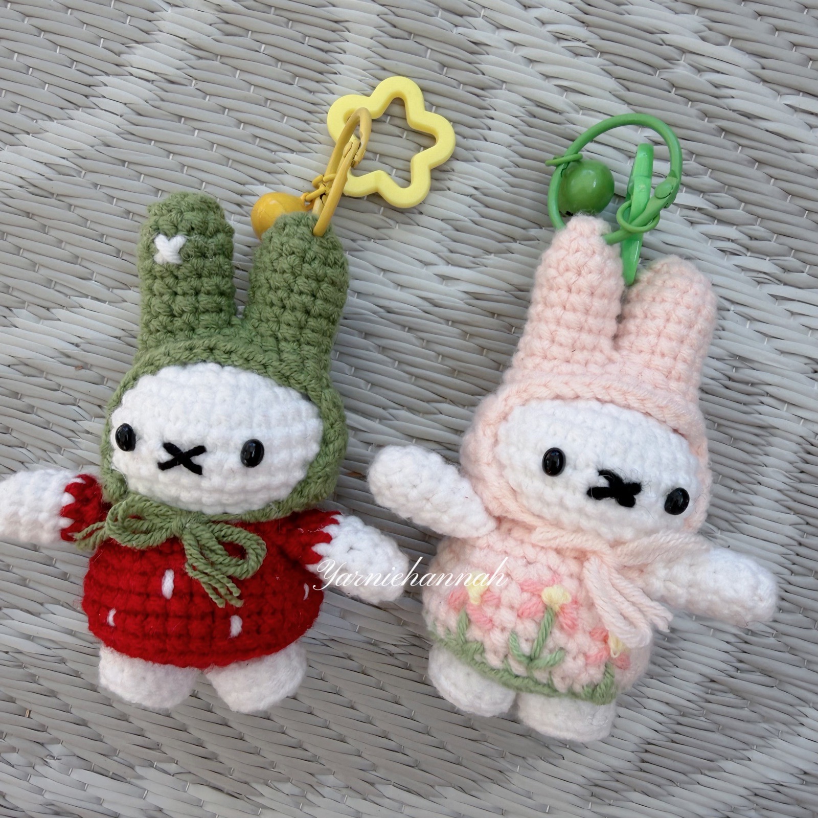 Crochet strawberry/ floral Miffy bag charm / key chain