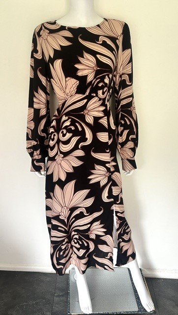 New Look Black & Pink Floral Midi Dress - Size 14 - BNWT