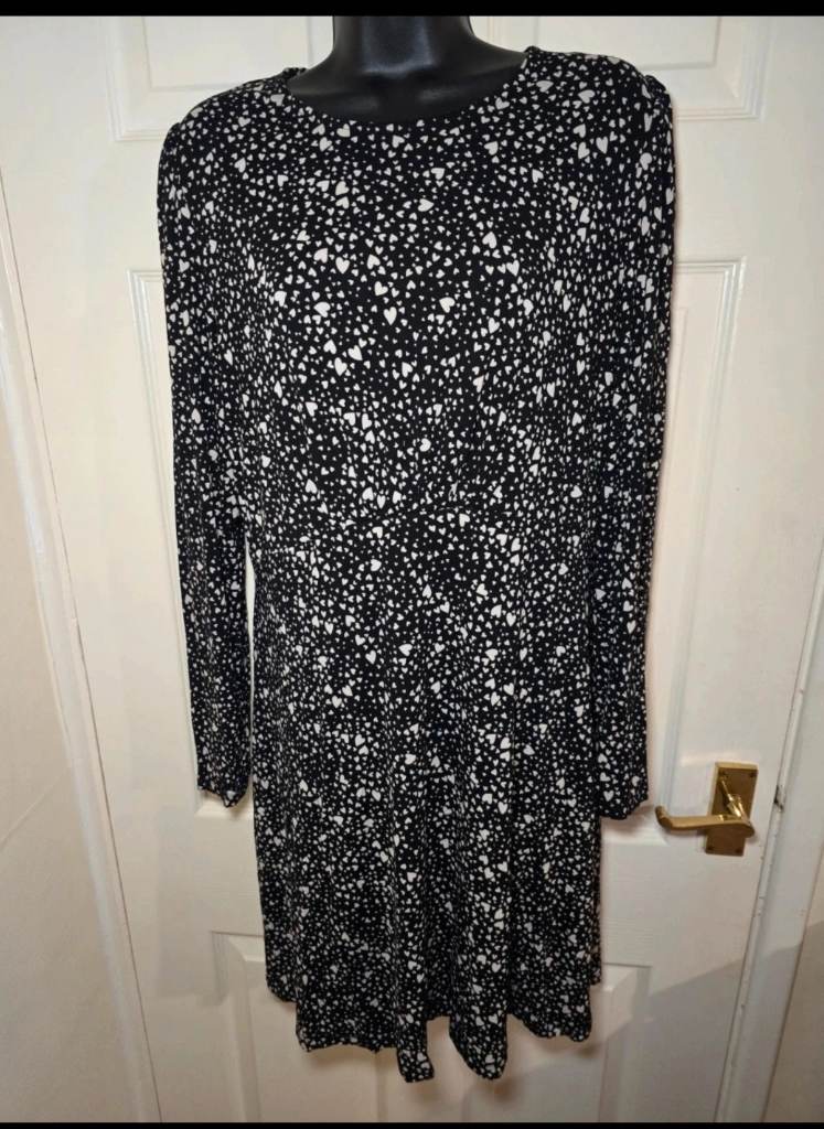 M&S Dress. Size 14. Black with Tan heart pattern