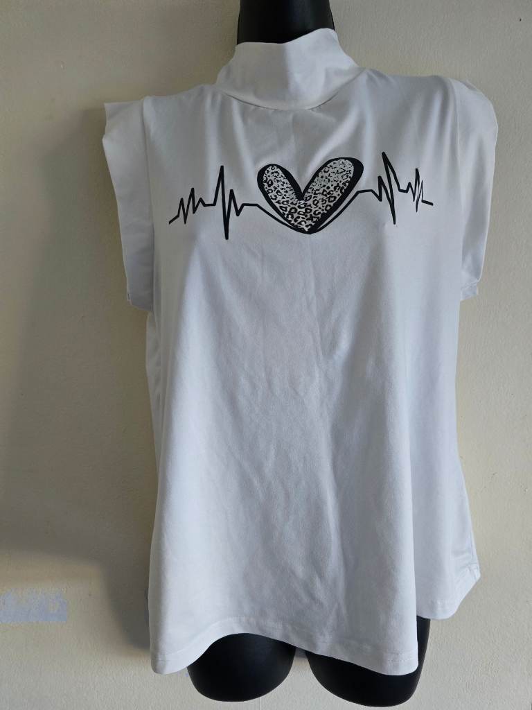 shein top. size L. white with black print