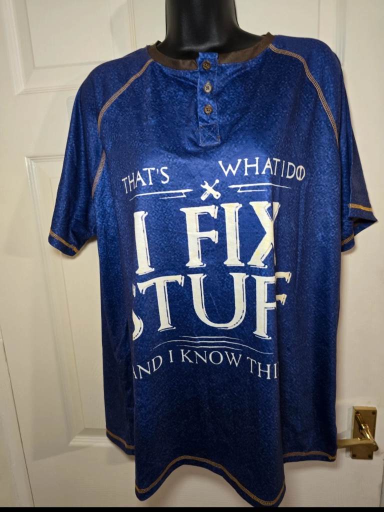 Men's T-shirt. size L. blue with print on front