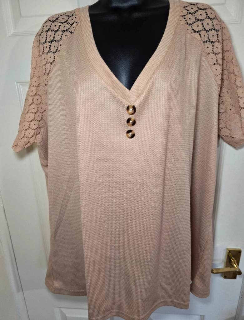 5XL women's V-neck t-shirt. beige colour