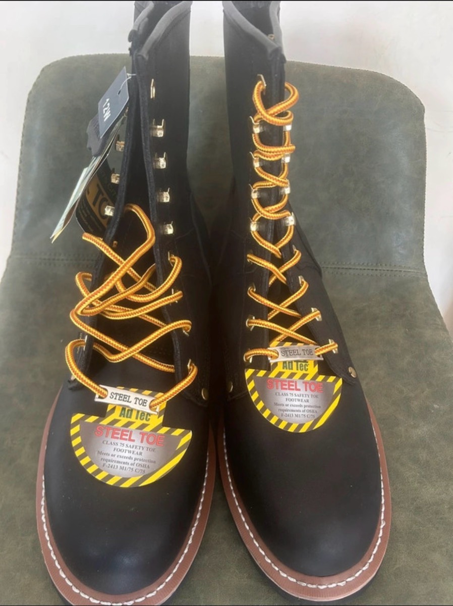 AdTec 1428W Steel Toe Work Boots Size 12W Wide Black Genuine Leather Safety Boots BNIB