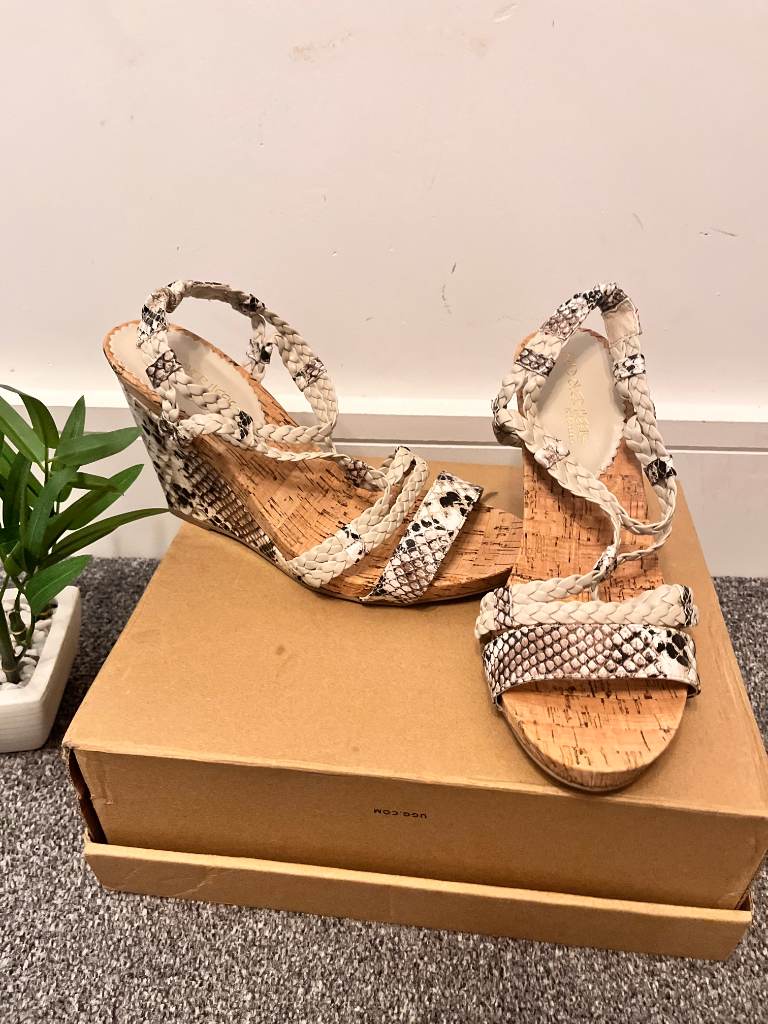 Head Over Heels by Dune Cork Wedge Snake Print Sandals Size UK 8