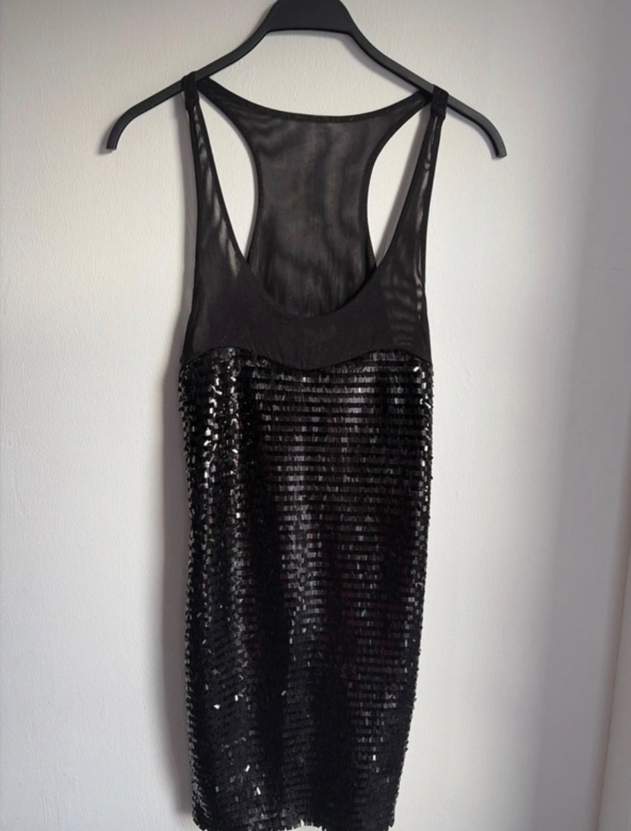 Mango Black Sequin Embellished Disc Mini Dress Size L UK 14 Little Black Party Cocktail Dress