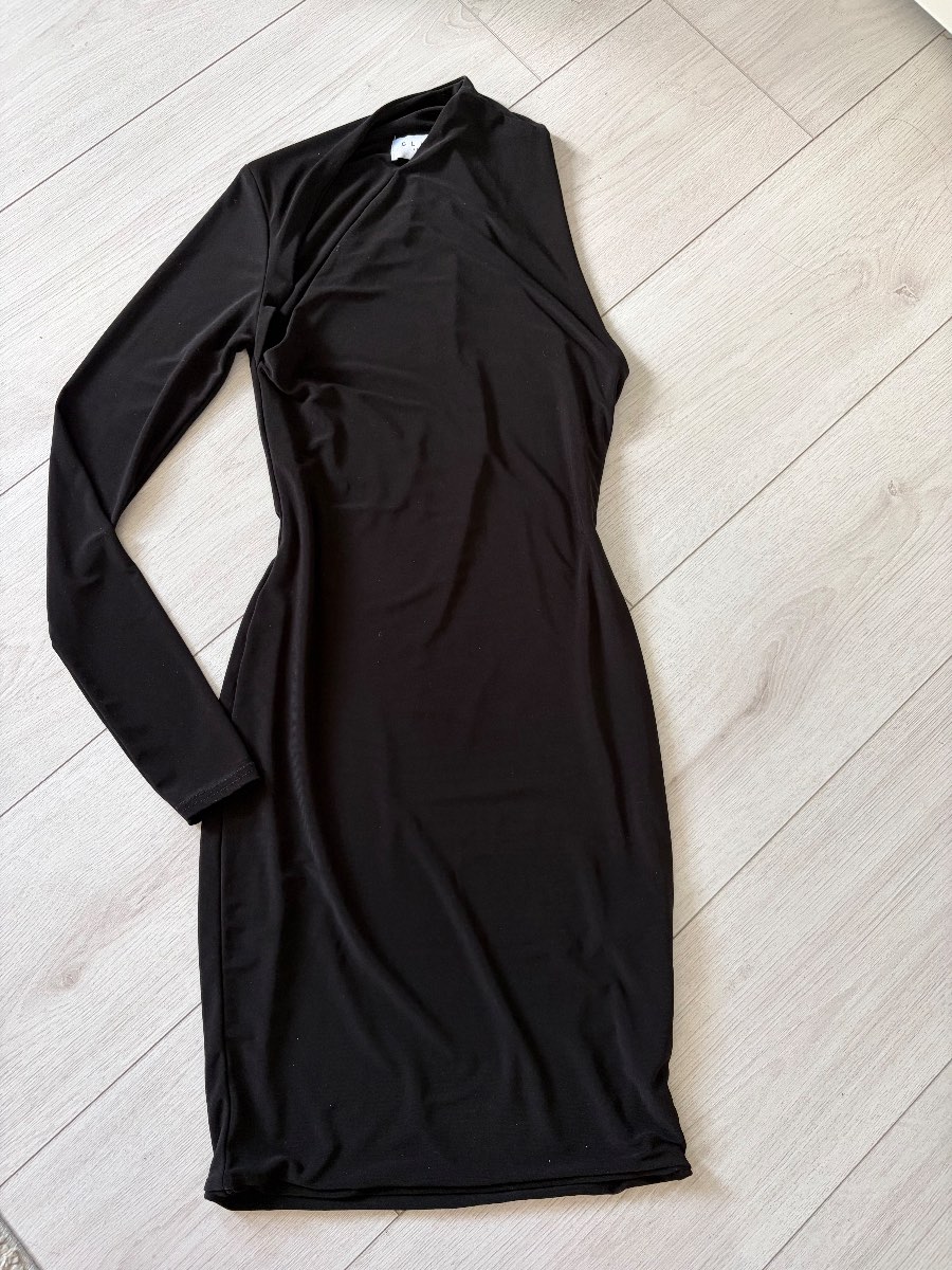 Club L London Siren Black One Shouldered Slinky Bodycon Mini Dress Size 8