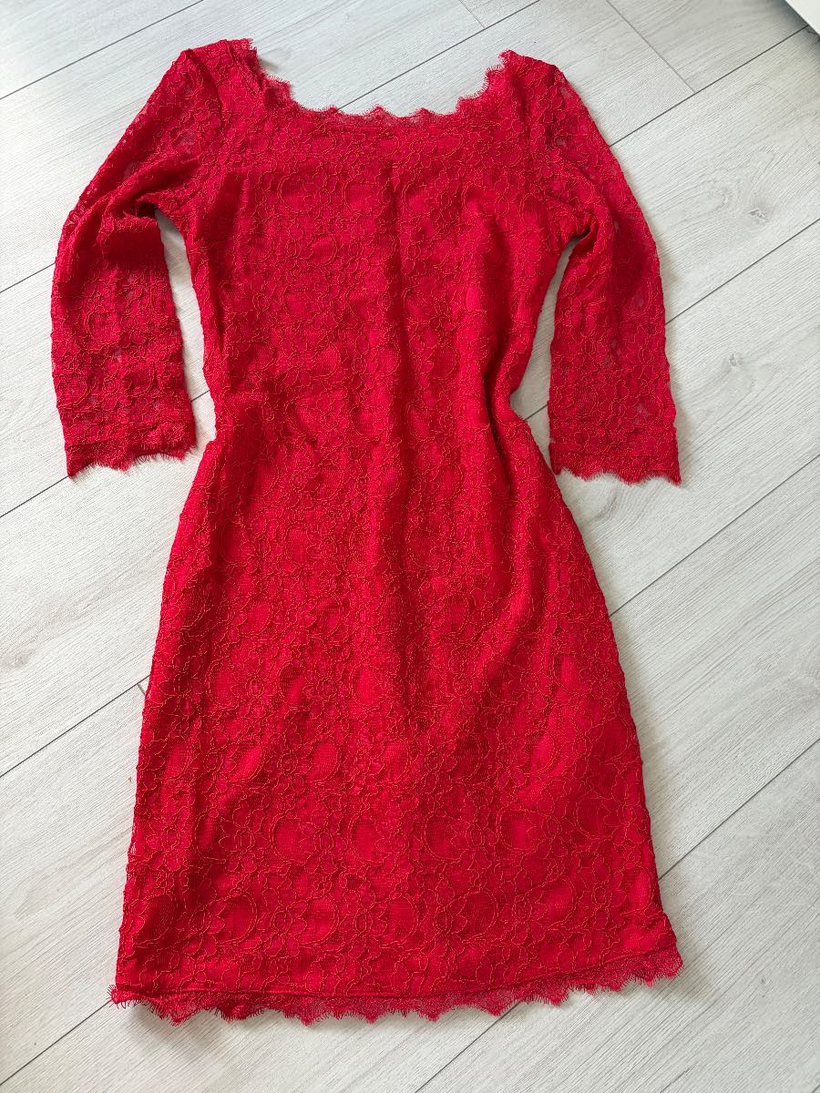 Joseph Ribkoff Designer Vintage Red Lace Embroidered Occassion Dress Size UK 10 Wedding Cruise