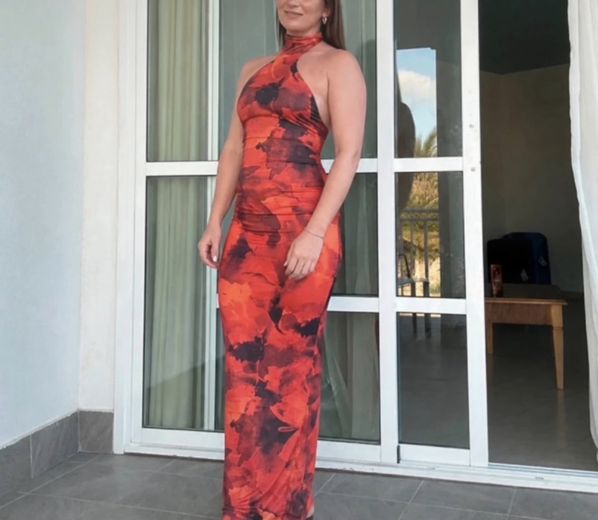 Boohoo Red Slinky Maxi Dress UK 10 Holiday Summer Bodycon Evening Wedding Guest Like New