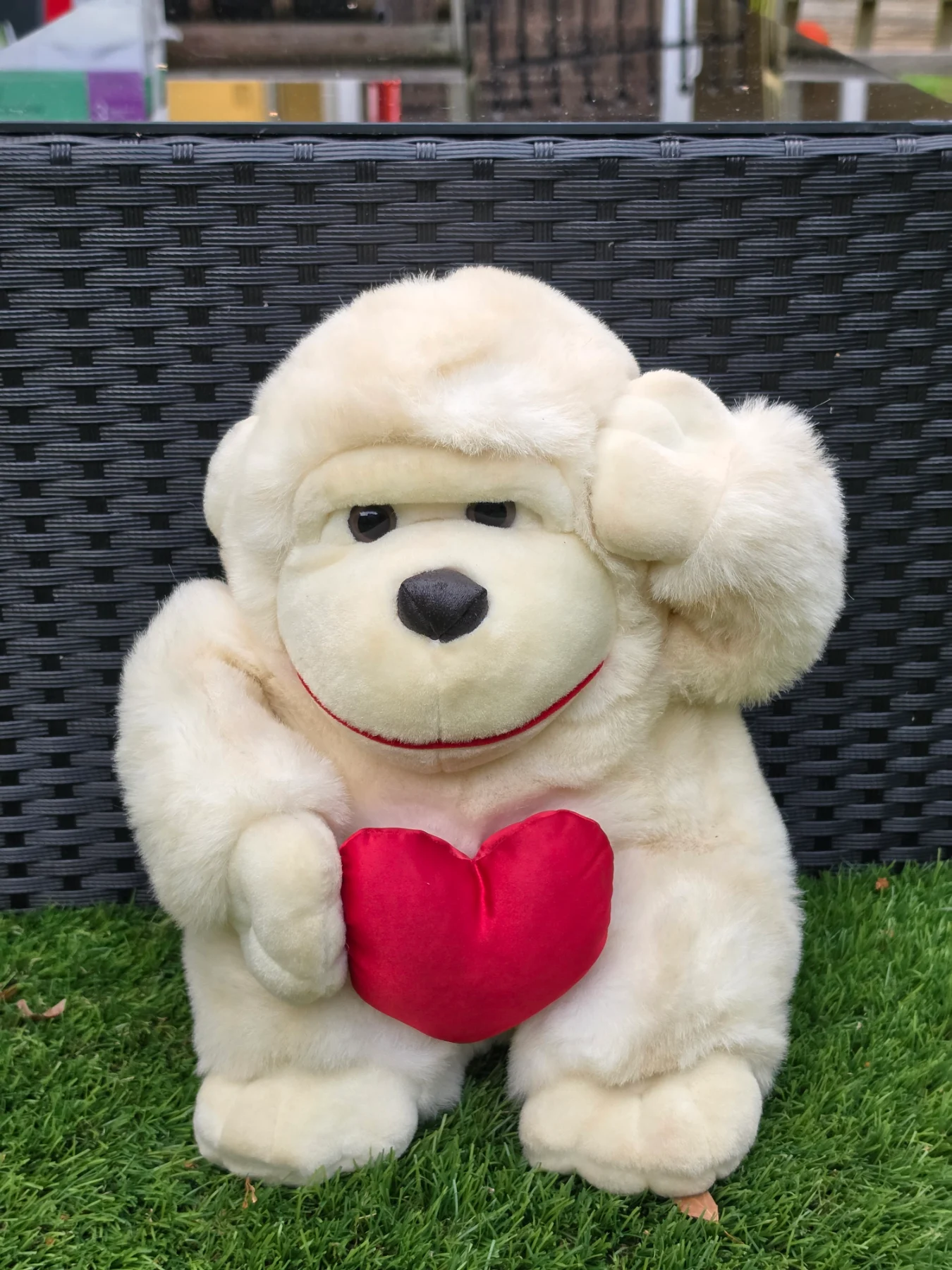 Cream Gorilla Plush Soft Toy with Red Heart