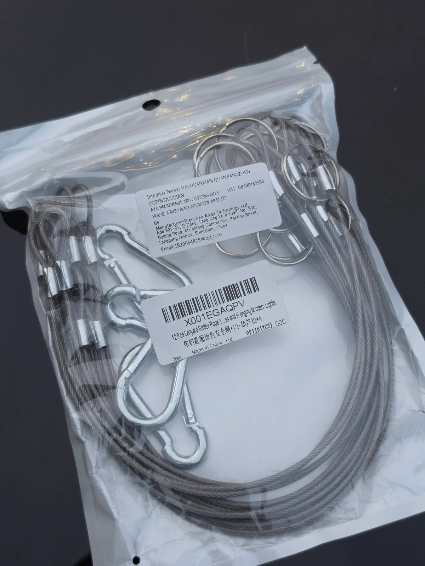 12-Piece Stainless Steel Safety Cable Lanyard Set with Hooks