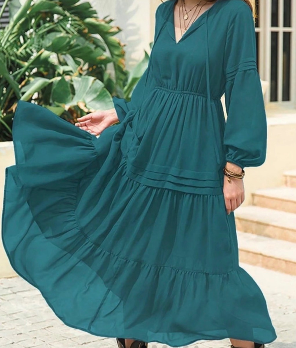 Ladies green chivon maxi dress small