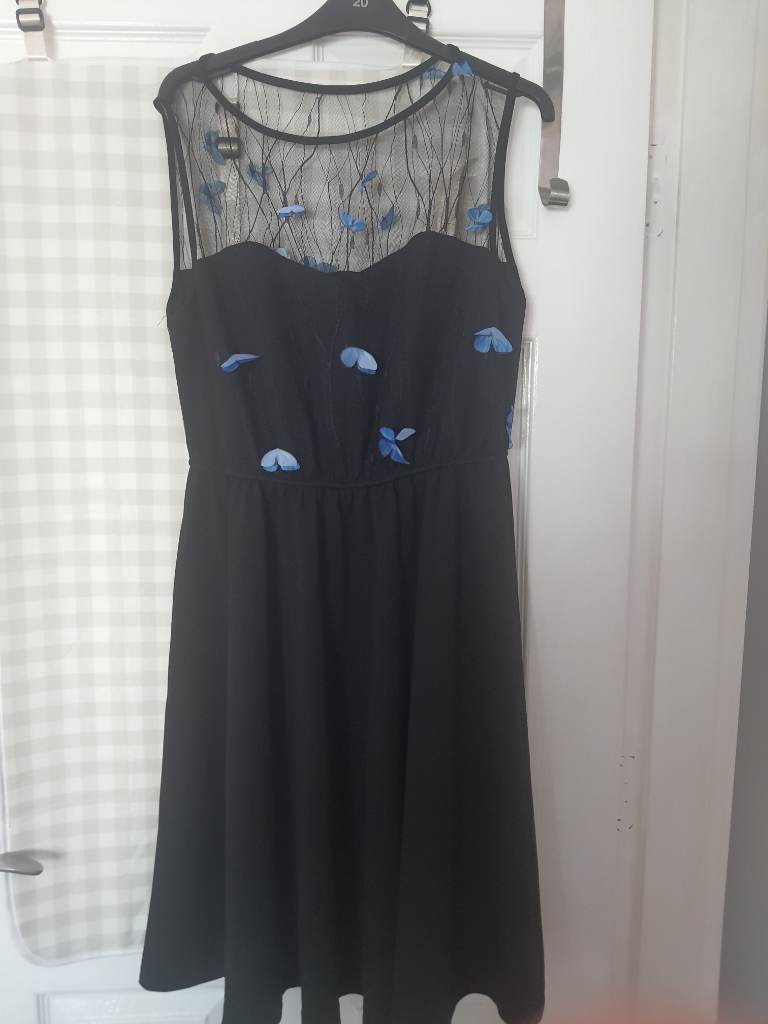 Black dress with blue butterflys uk xl