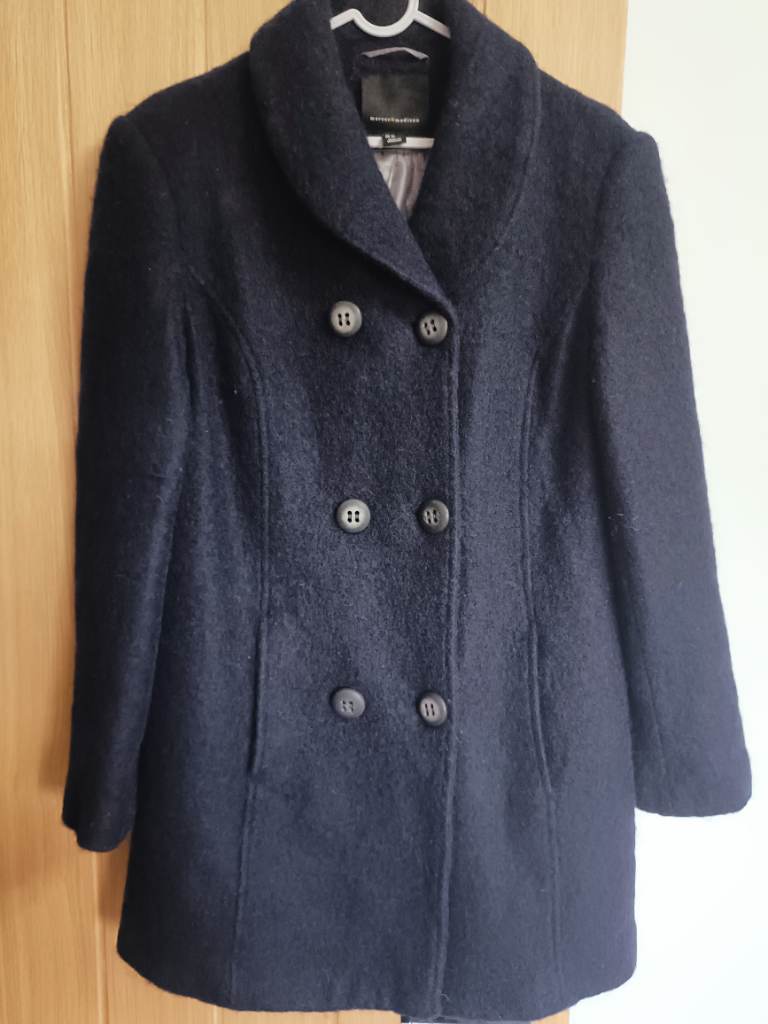 Mercer & Madison Women's Navy Blue Wool Blend Double Breasted Pea Coat Jacket 12