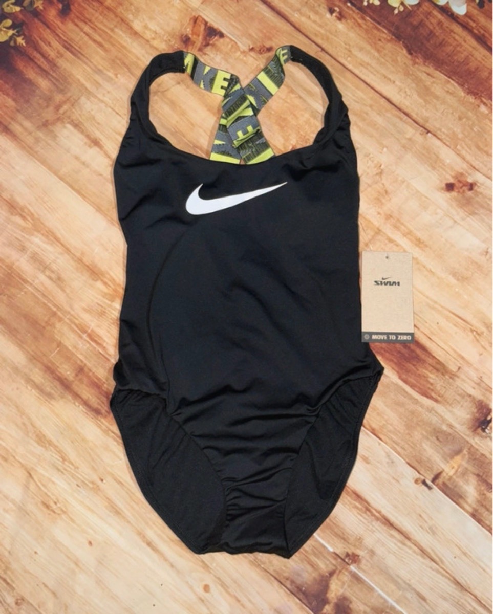 Nike women’s Swimsuit - Black with Neon Logo Cross-Back Straps | XS | BNWT