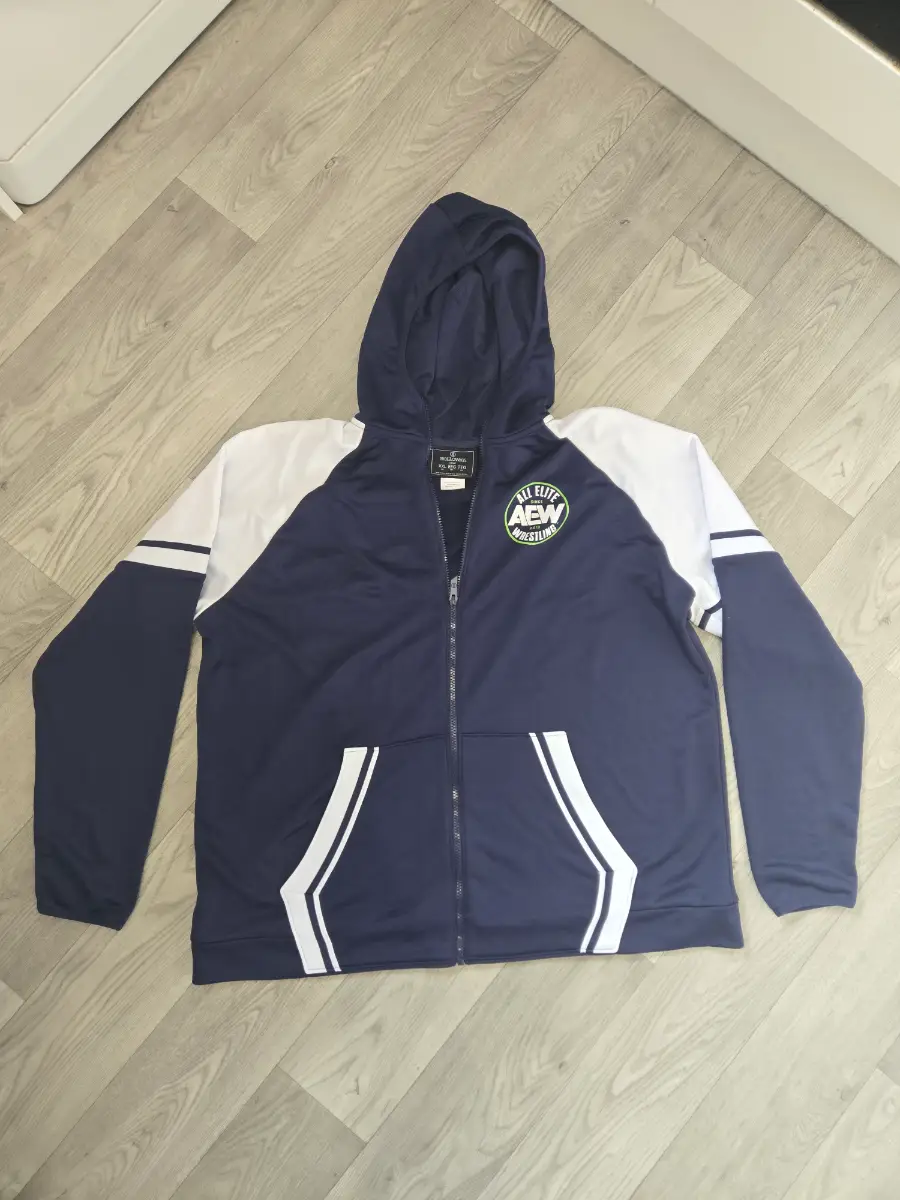 AEW All Elite Wrestling Full Zip Hoodie Jacket Navy Blue White Mens Size XL
