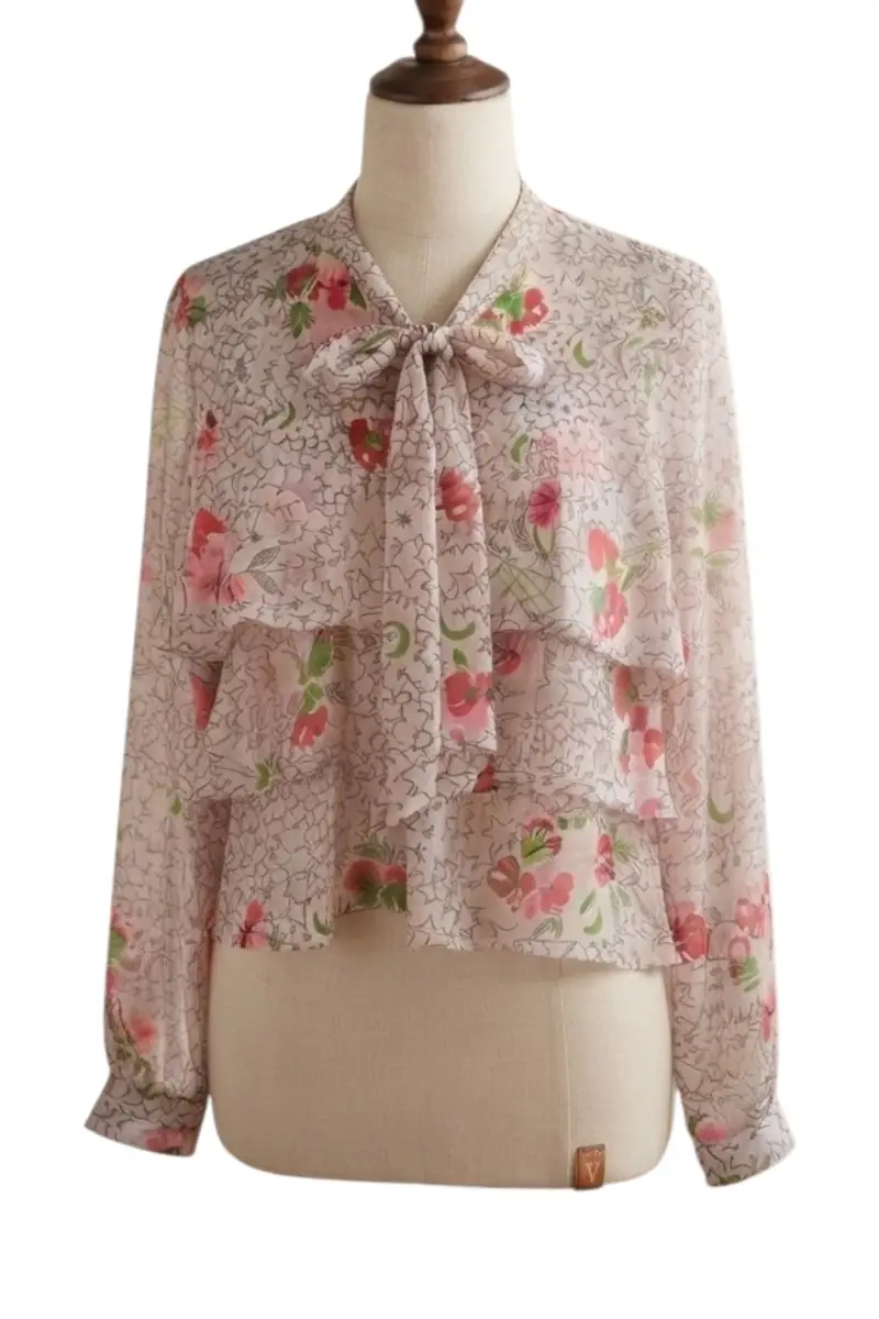 Zara Trafaluc Whimsical Fairy Cottage Star & Floral Mesh Ruffle Blouse