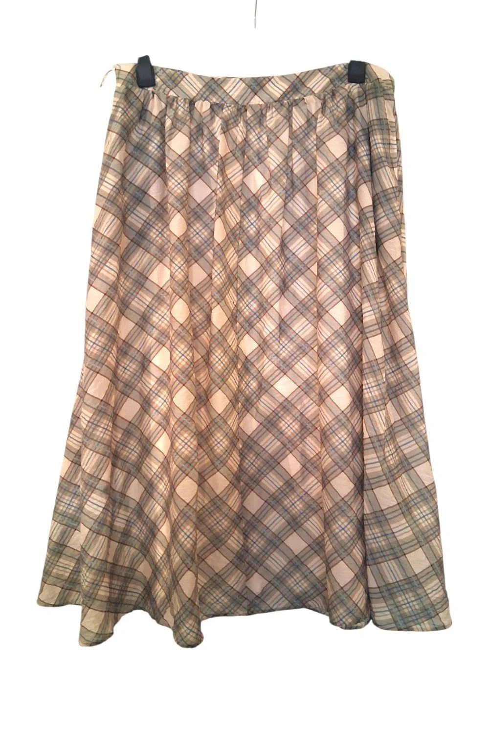 Tu Olive Grey Brown Beige Tartan Plaid Full Midi Maxi Cottagecore A Line Skirt Size 18