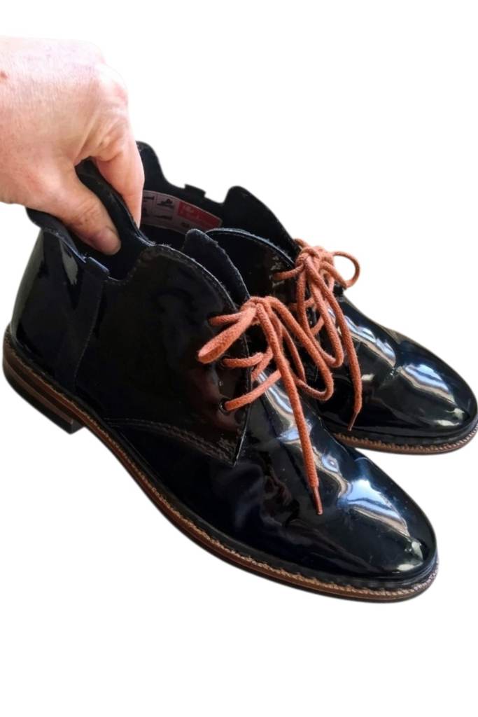 Rieker Glossy Black Patent Ankle Boots Preppy Brogues UK 3.5