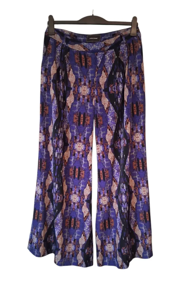 River Island Purple Geo Aztec Colour Pop Dopamine Retro Festival Style Super Wide Leg Trousers UK 10