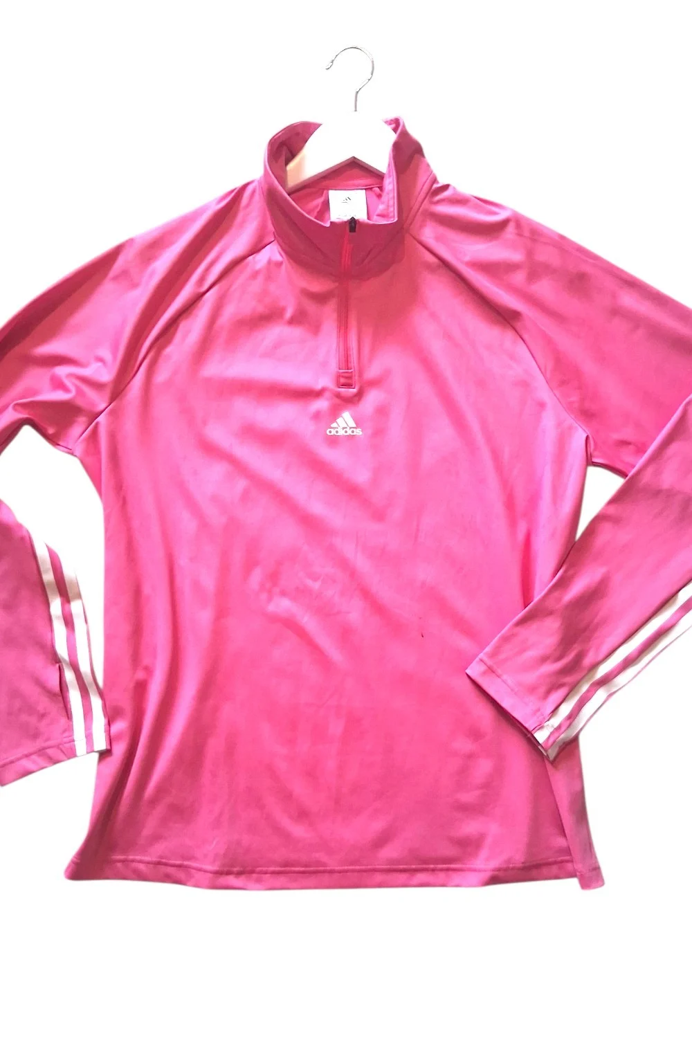 Adidas Pink & White 3 Stripe 1/4 Quarter Zip Activewear Running Gym Sports Longsleeve Top Size 20 22