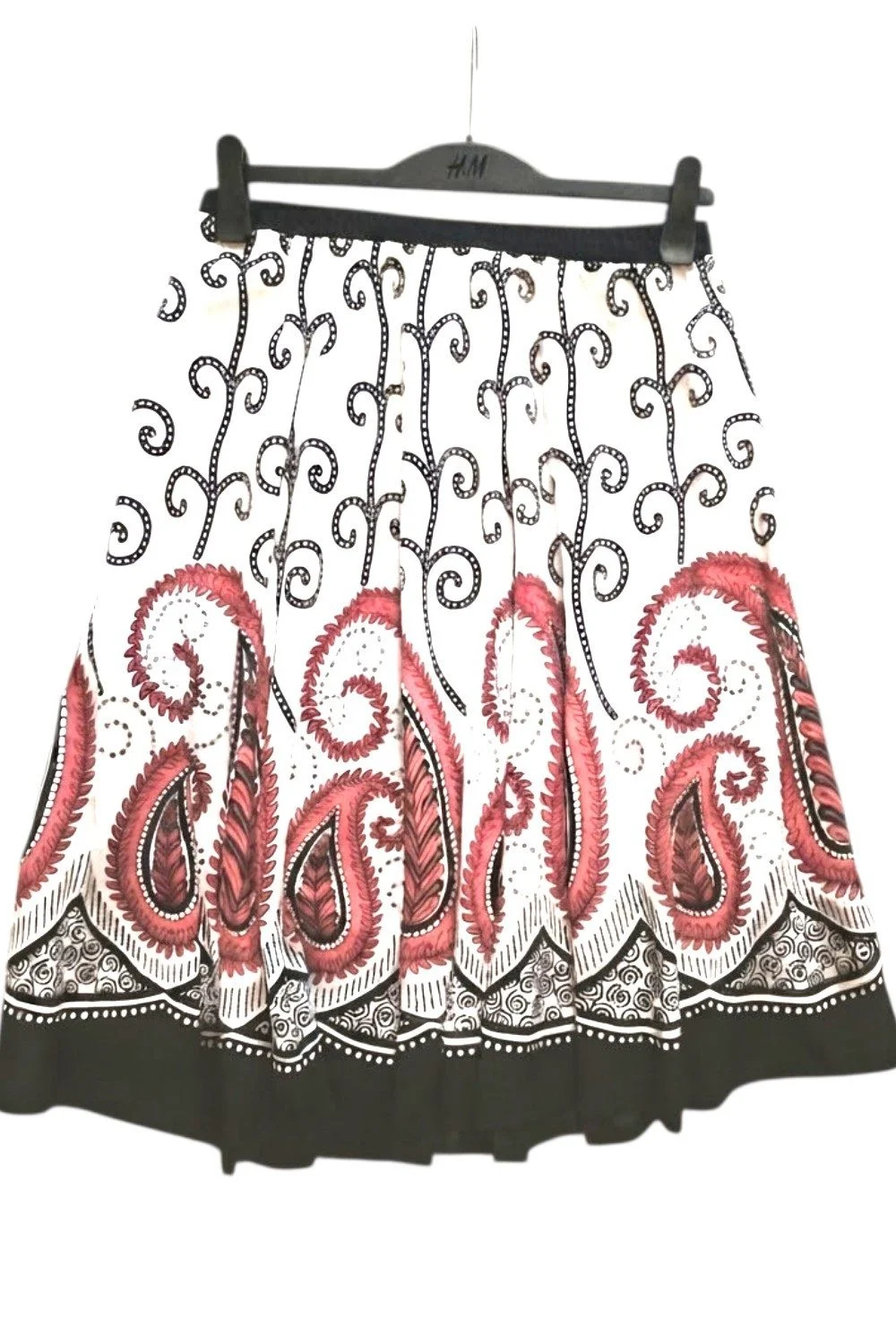Intuition Boho Red & Black Paisley Midi Skirt 100% Cotton Vintage Style Size 16
