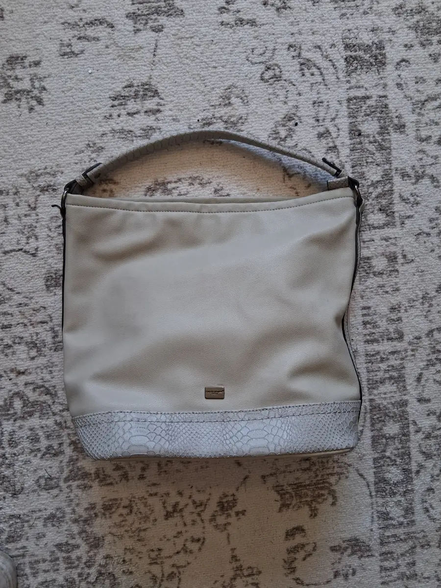 David Jones Paris Beige & Grey Snakeskin Effect Minimalist Old Money Style Hobo Shoulder Bag