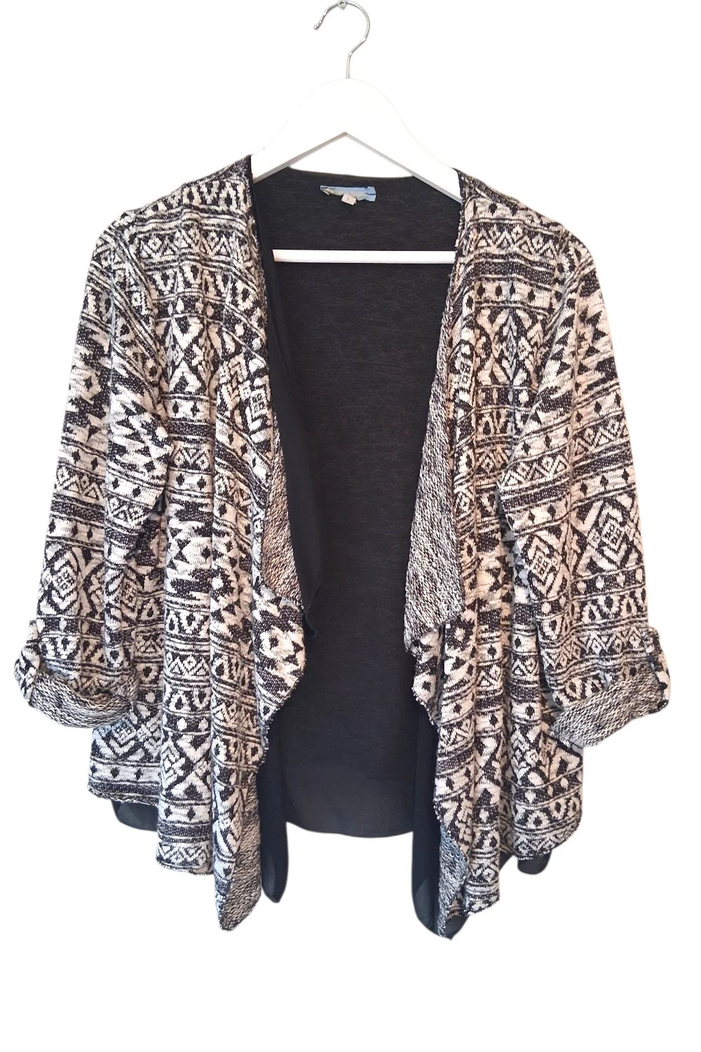 Stella Rose Made in Italy Monochrome Aztec Waterfall Boho Vintage Style Cardigan Size 12