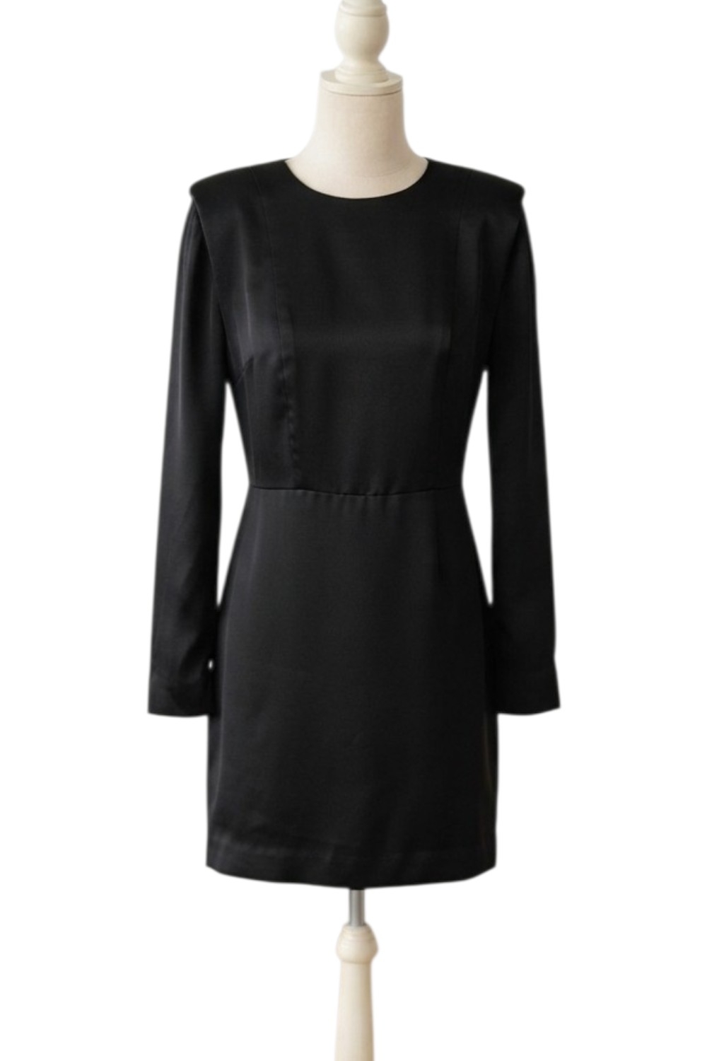 Twinset Milano Black Satin Structured Shoulder Mini Cocktail Dress UK 8 EU 40 Made in Italy RRP 220