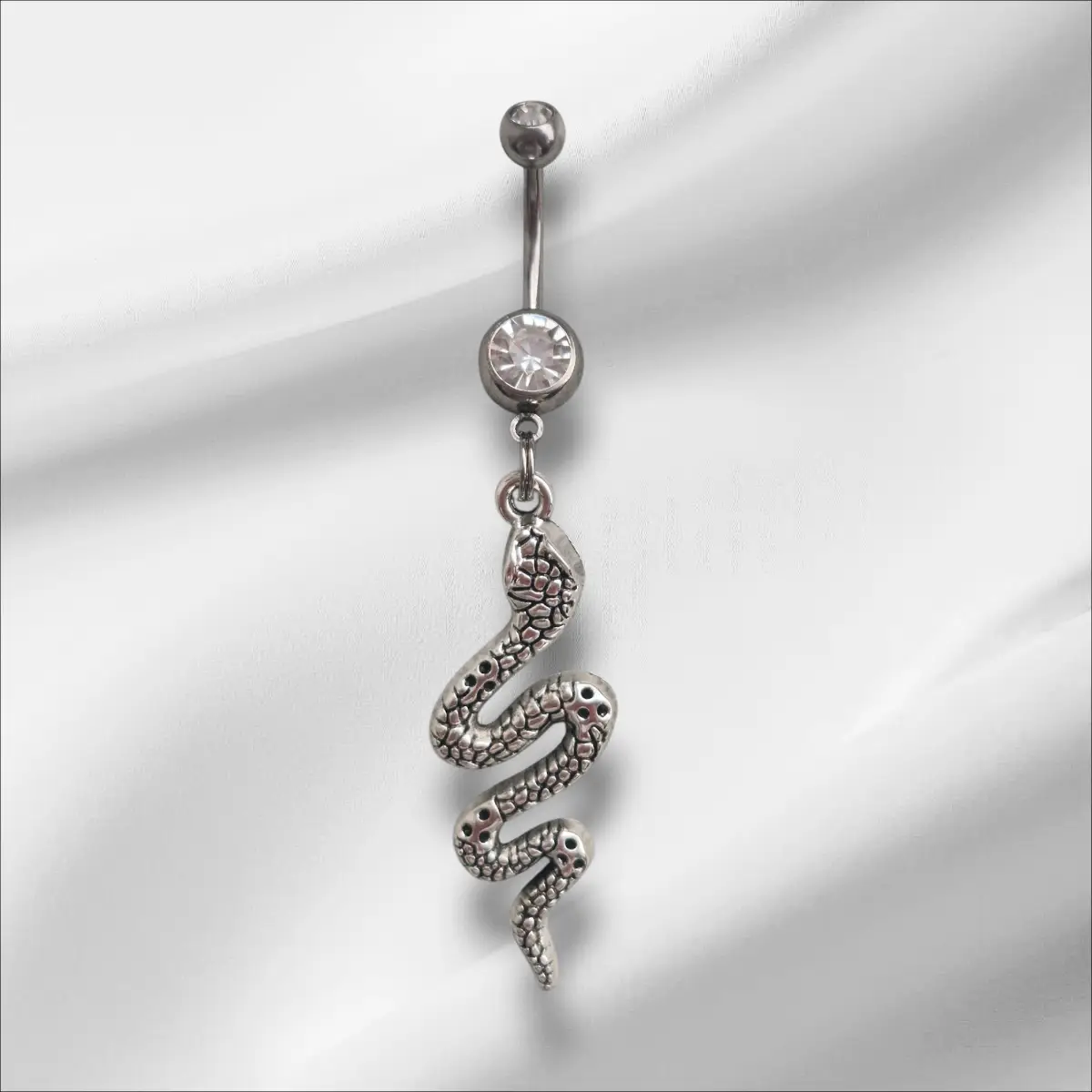 Silver Surgical Steel CZ Crystal Boho Snake Dangle Navel Jewellery Bar