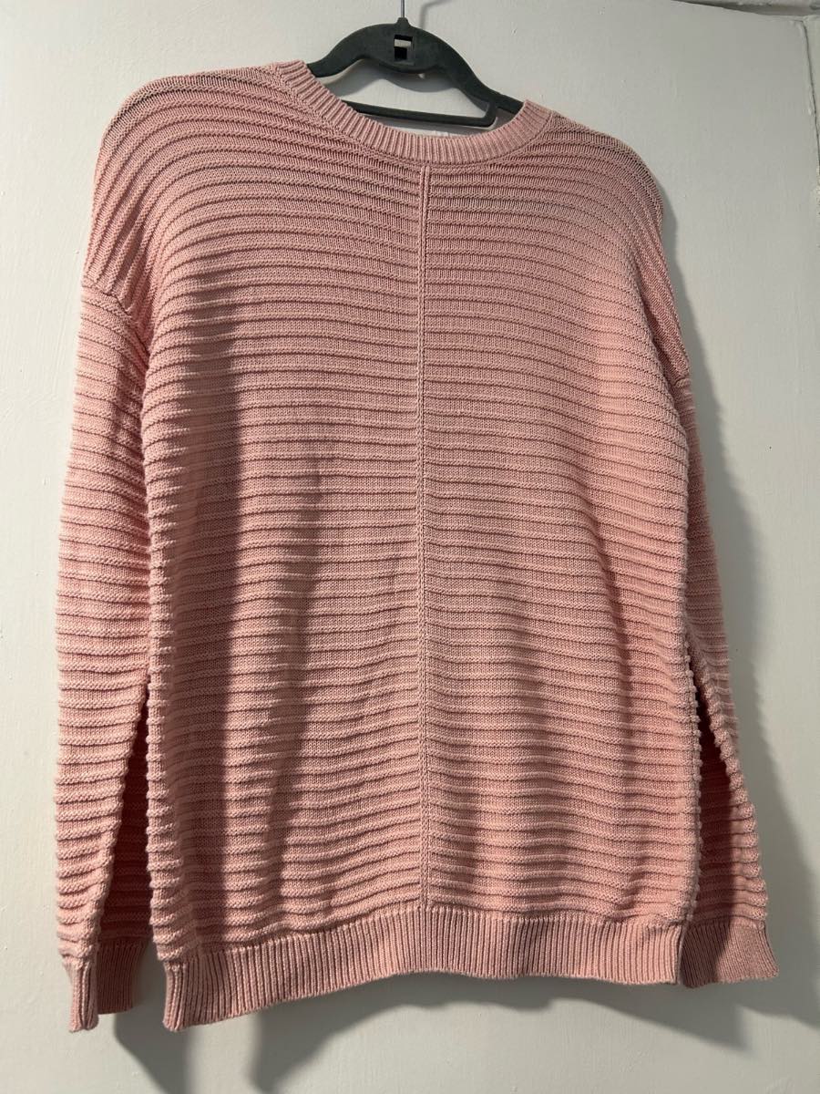 Papaya light pink ribbed knitted casual jumper