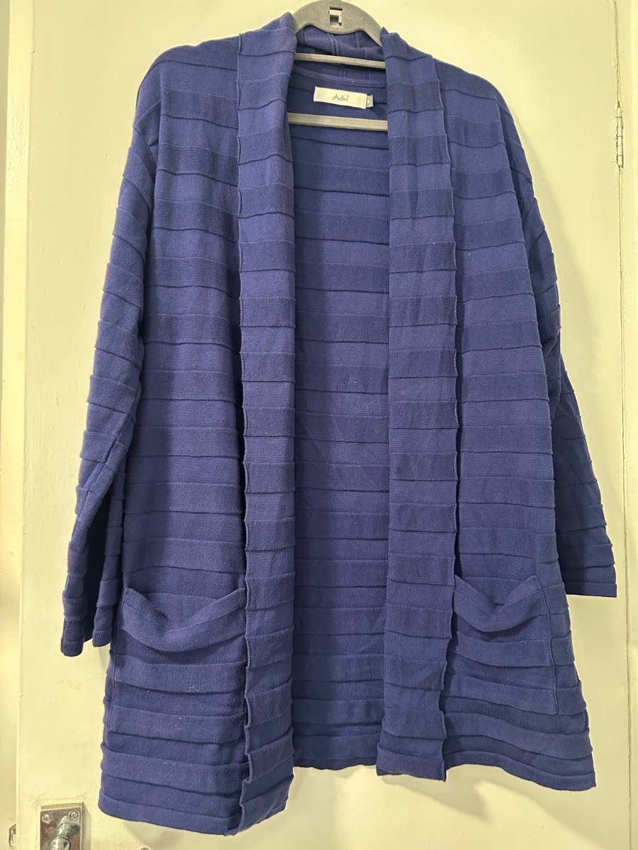 Adini purple striped pattern textured long length cardigan