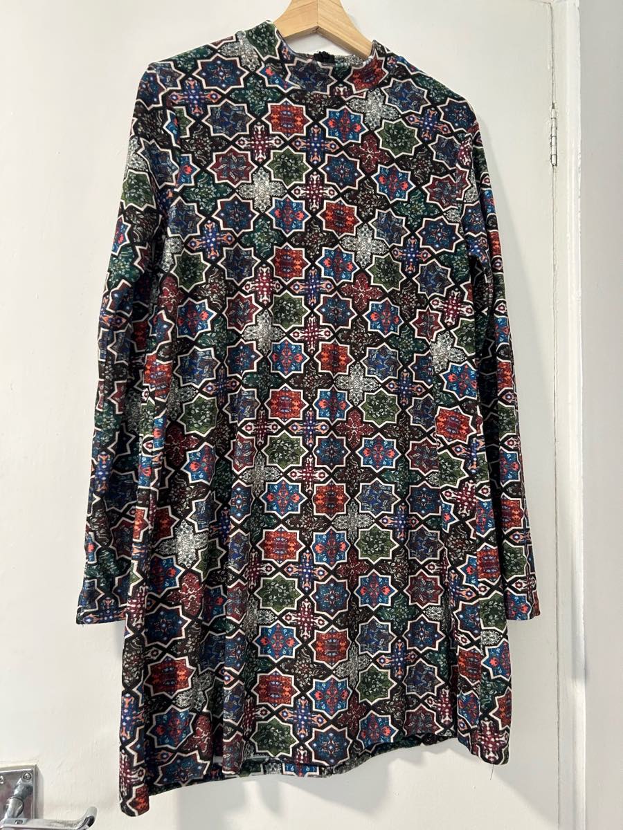 Zara trafaluc multicolour pattern fleece like winter dress
