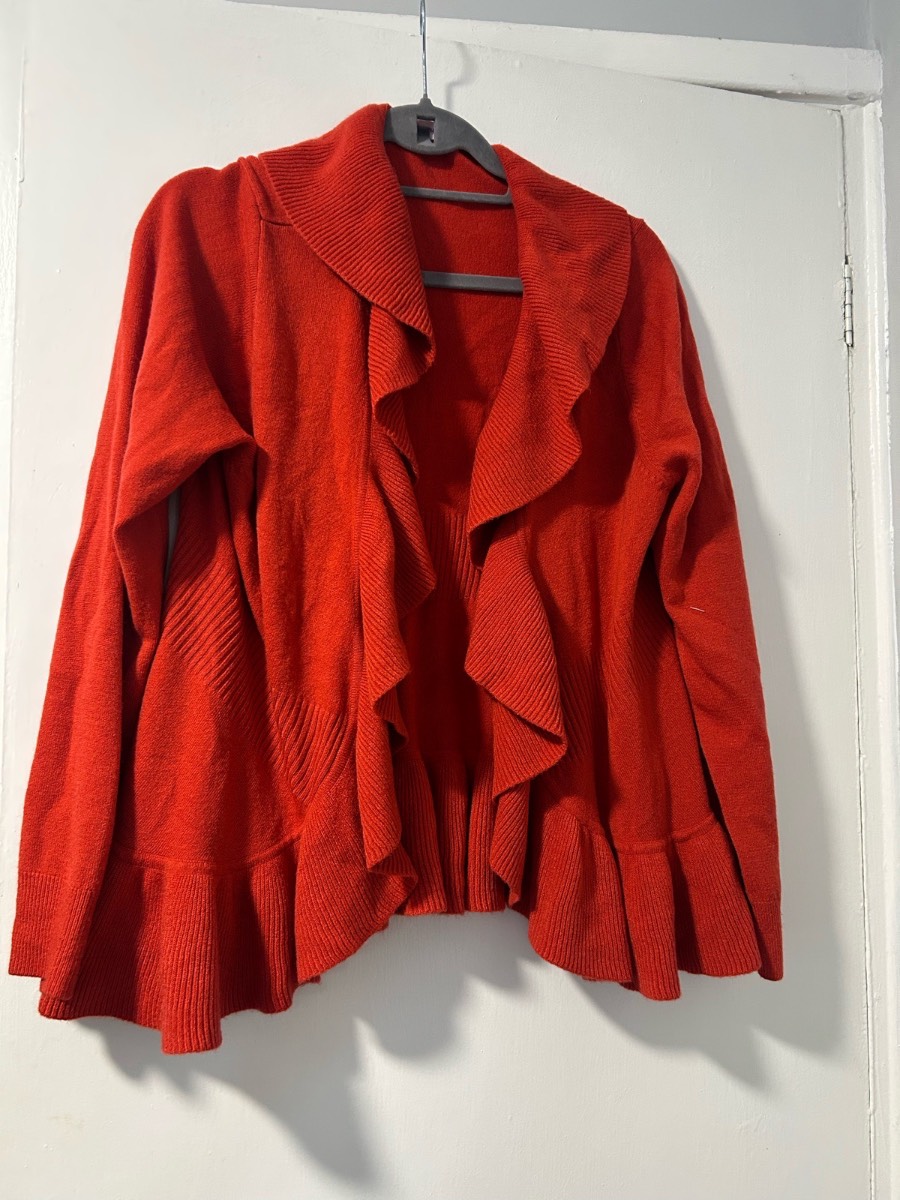 Size 18 bright red/ orange ruffle per Una cardigan