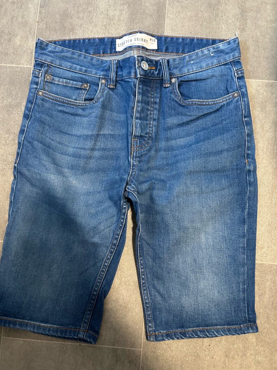 Topman blue stretch skinny denim shorts