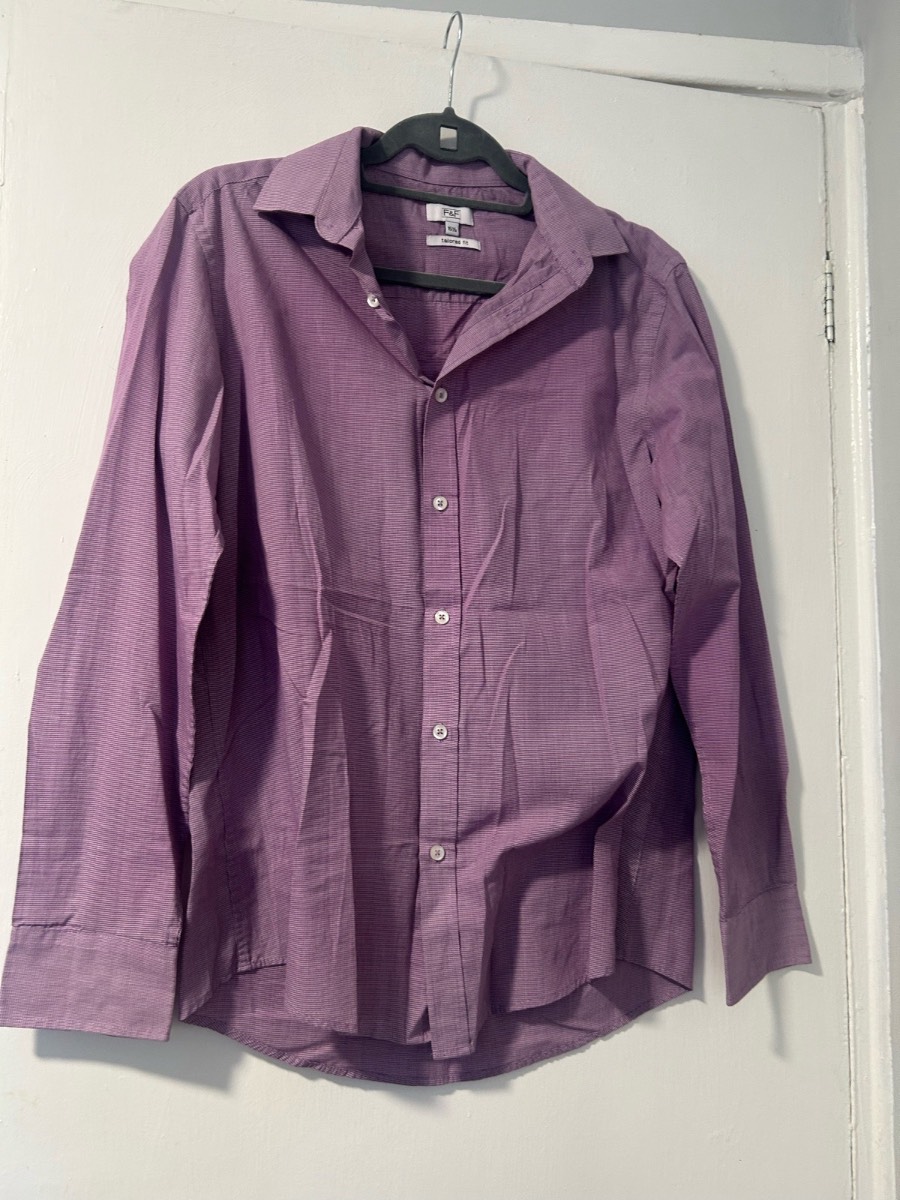 F and f purple and white checkered men’s long sleeve shirt