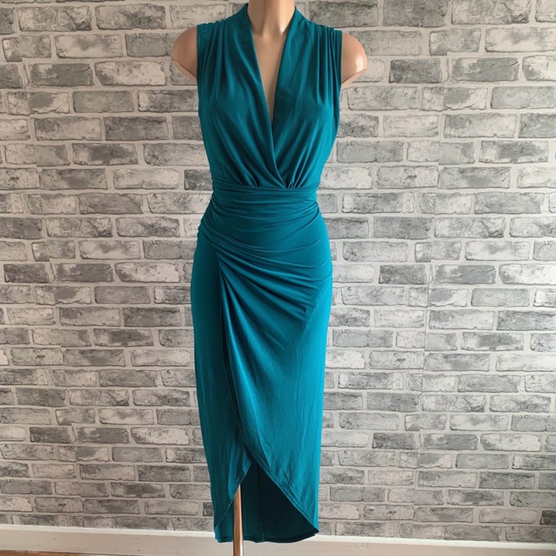 Teal Plunge Neck Evening Party Dress Size 14