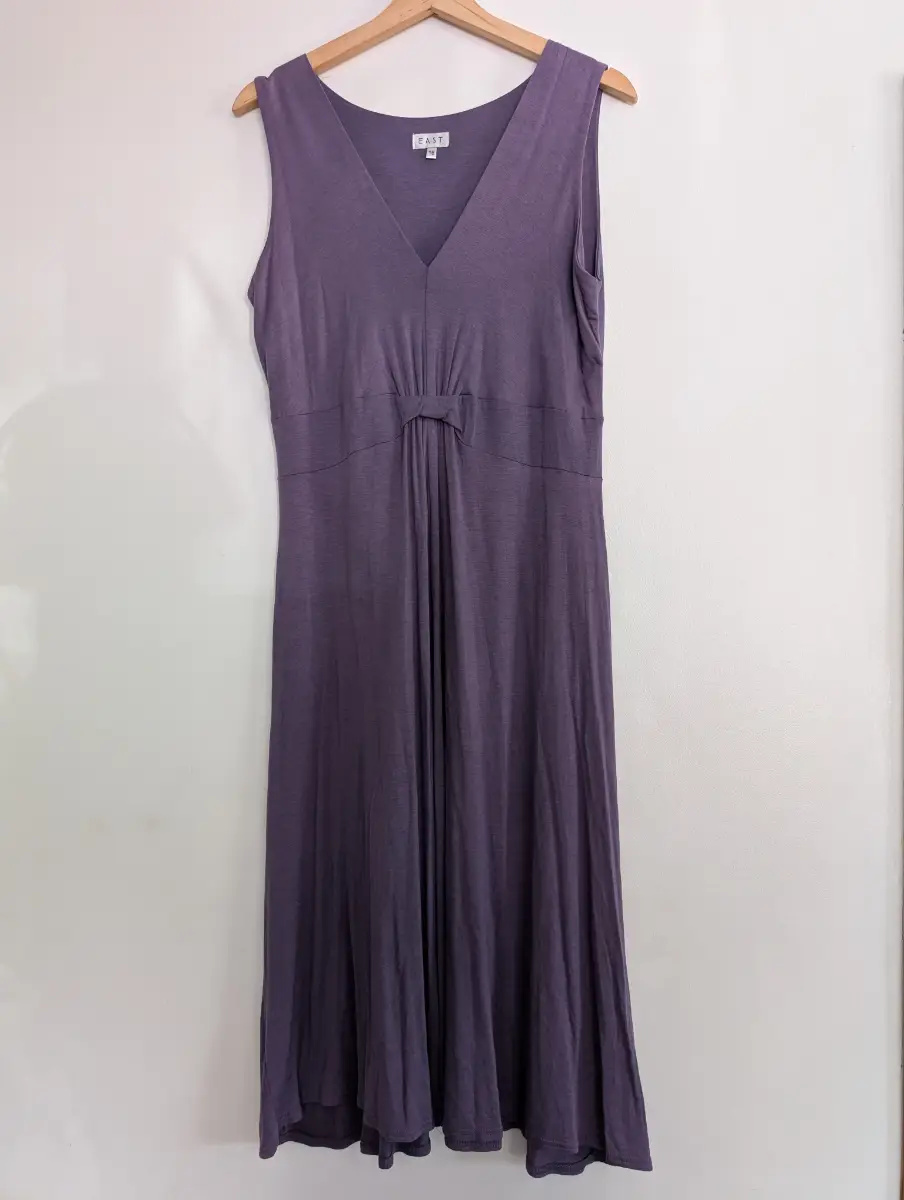 EAST Purple Wool Blend Empire Midi Dress Size 16 Made in UK