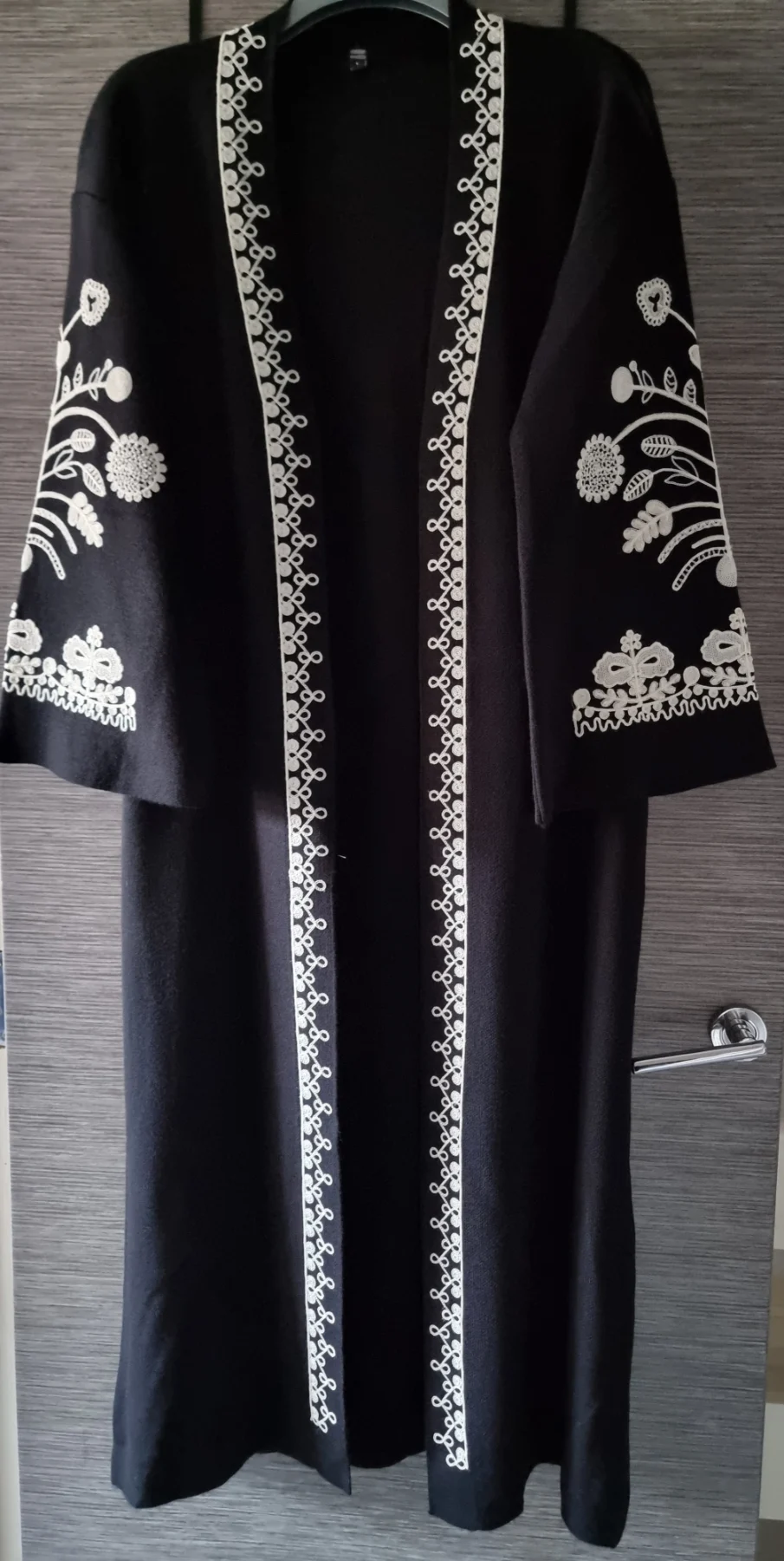 Black Longline Cardigan with  White Embroidery