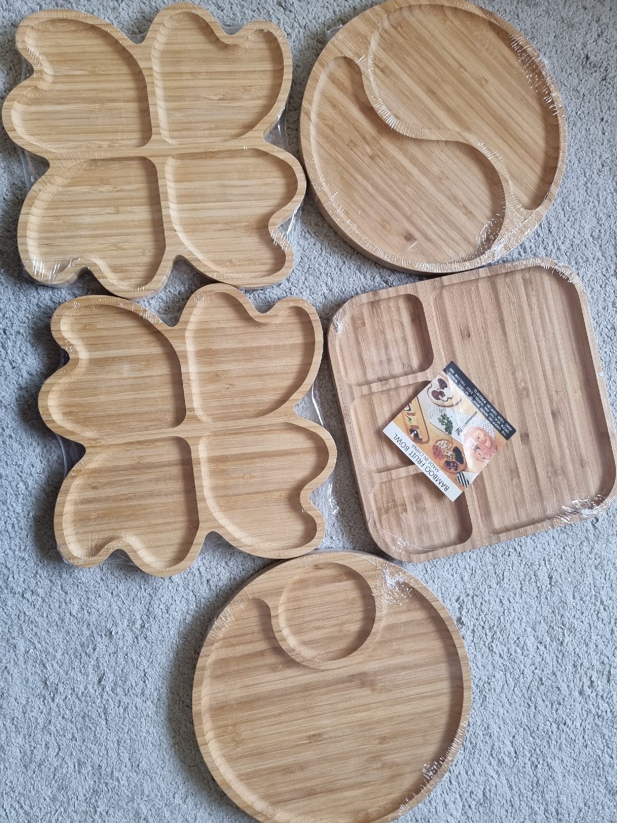 5 Natural Bamboo Serving Platters/Snack Trays