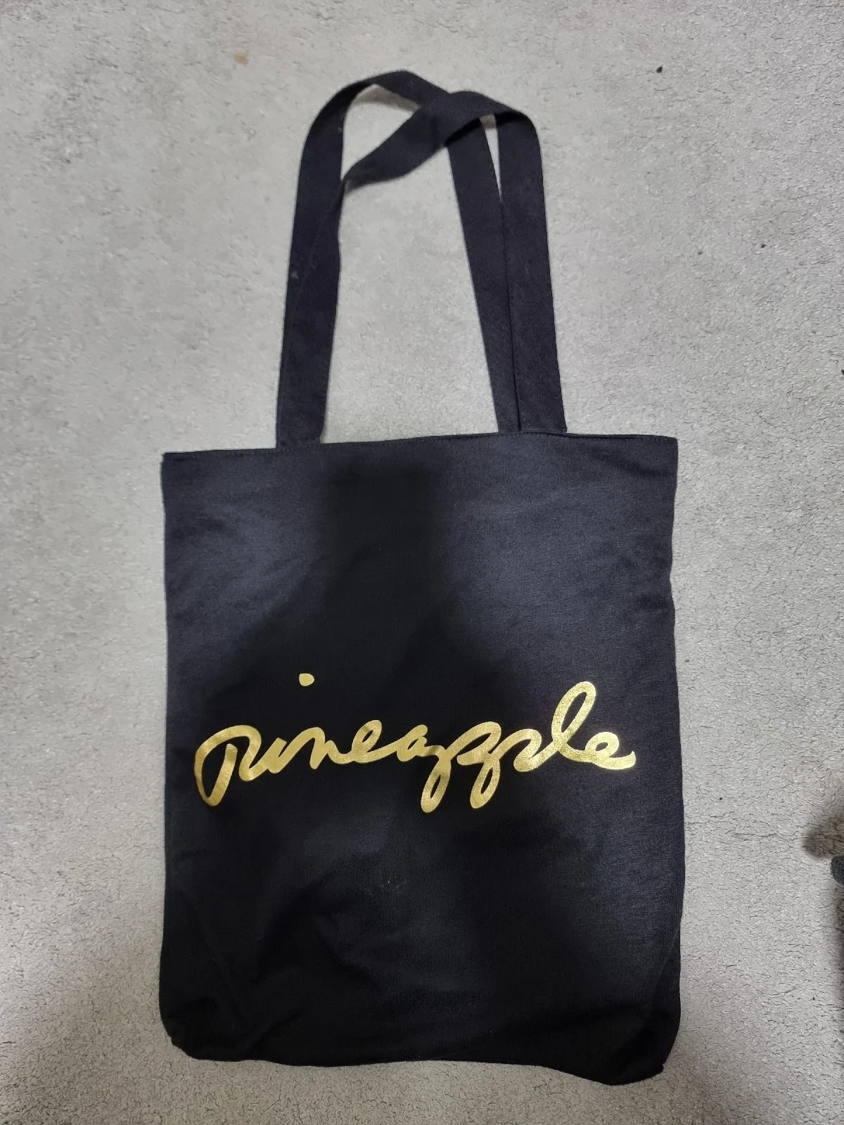 Black and Gold Metallic Pineapple Canvas Tote Bag