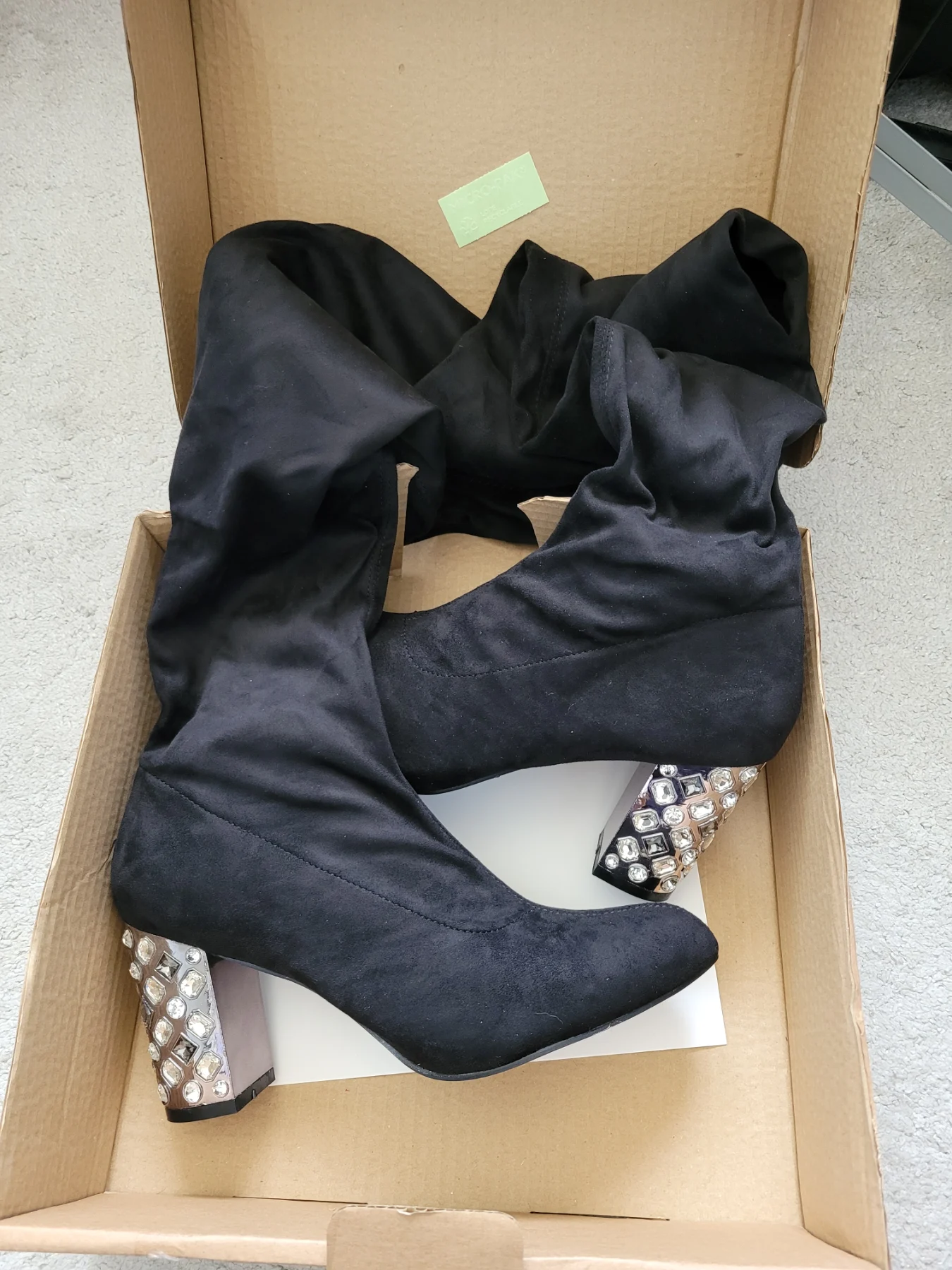 JD Williams  Black Wide Fit Over the Knee Boots  with Diamanté Block Heels