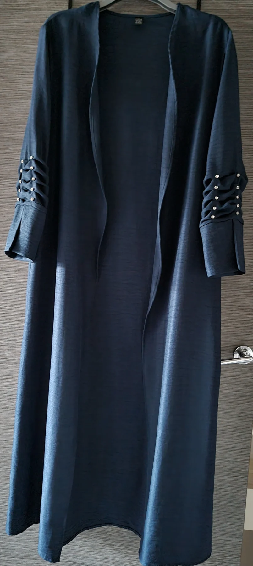 Longline open-front Abaya Rhinestone Ruched Sleeves