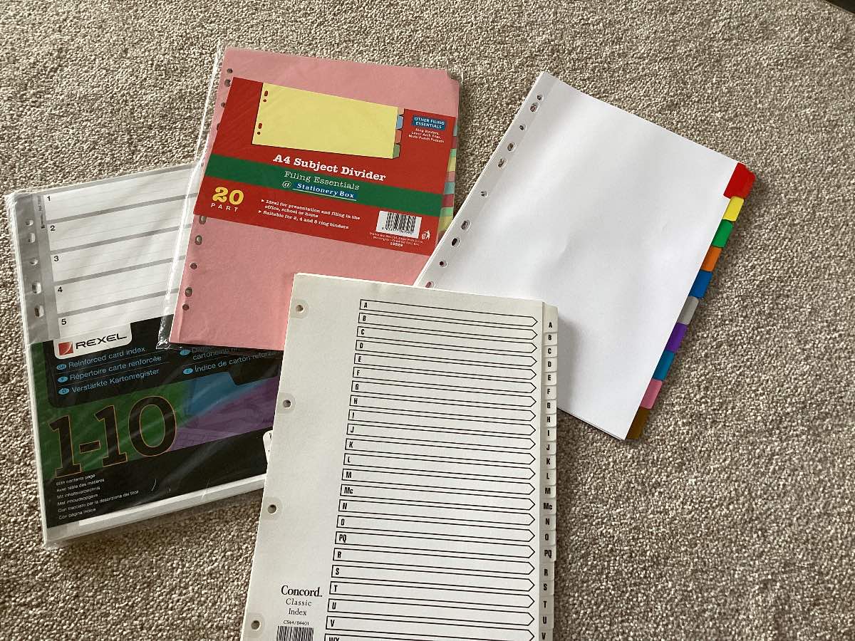 Set of 4 Brand New, A4 Document Dividers