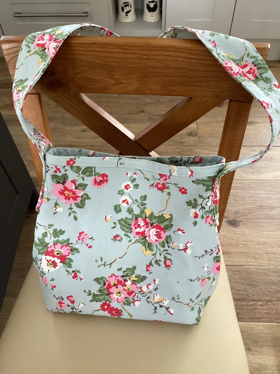 Beautiful Lined Bucket/Shoulder Bag Handmade using Cath Kidston Slate Blue Rose Fabric