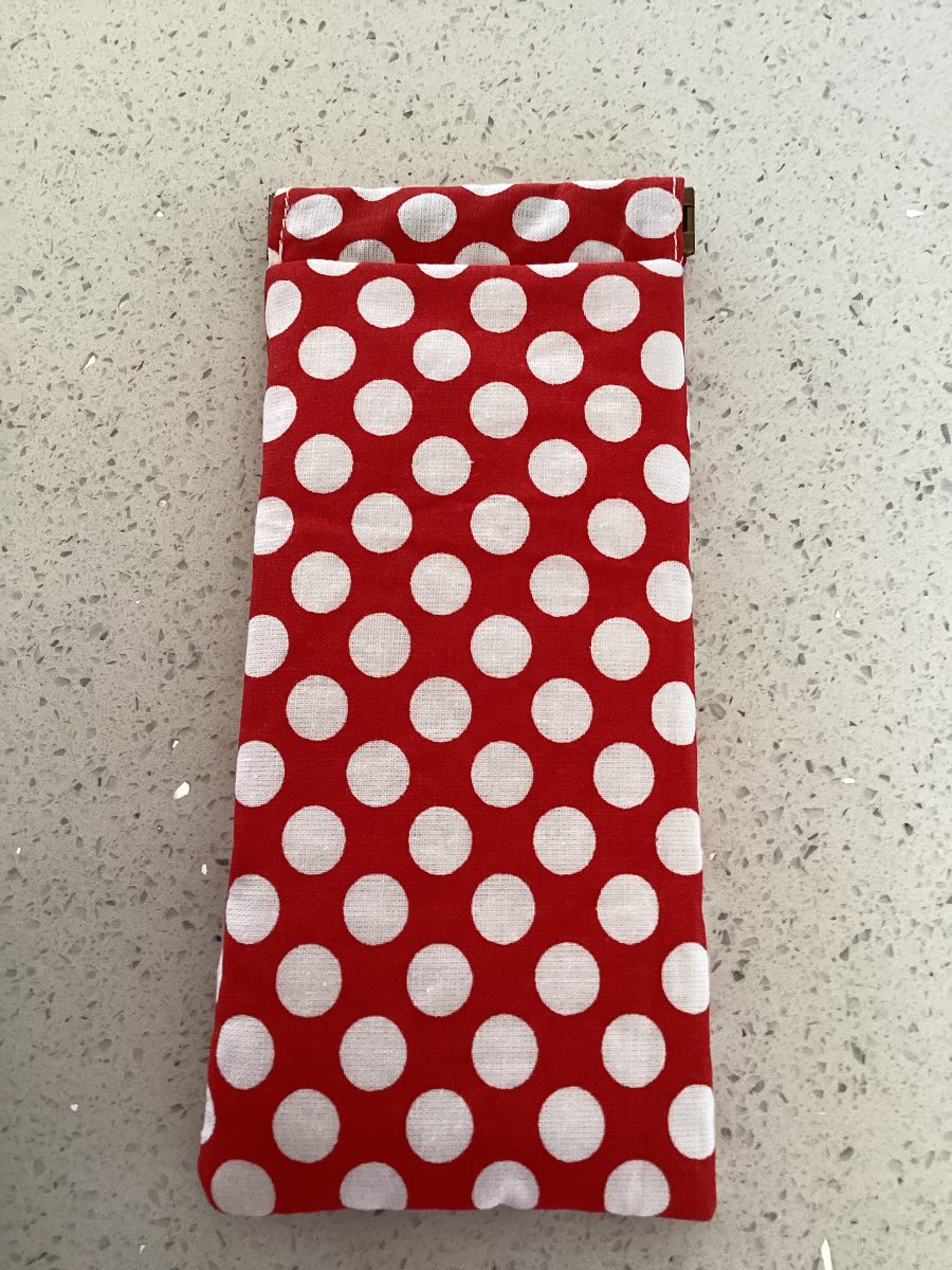 Red Polka Dot Fabric Lined Padded Glasses Case Magnetic Fastener