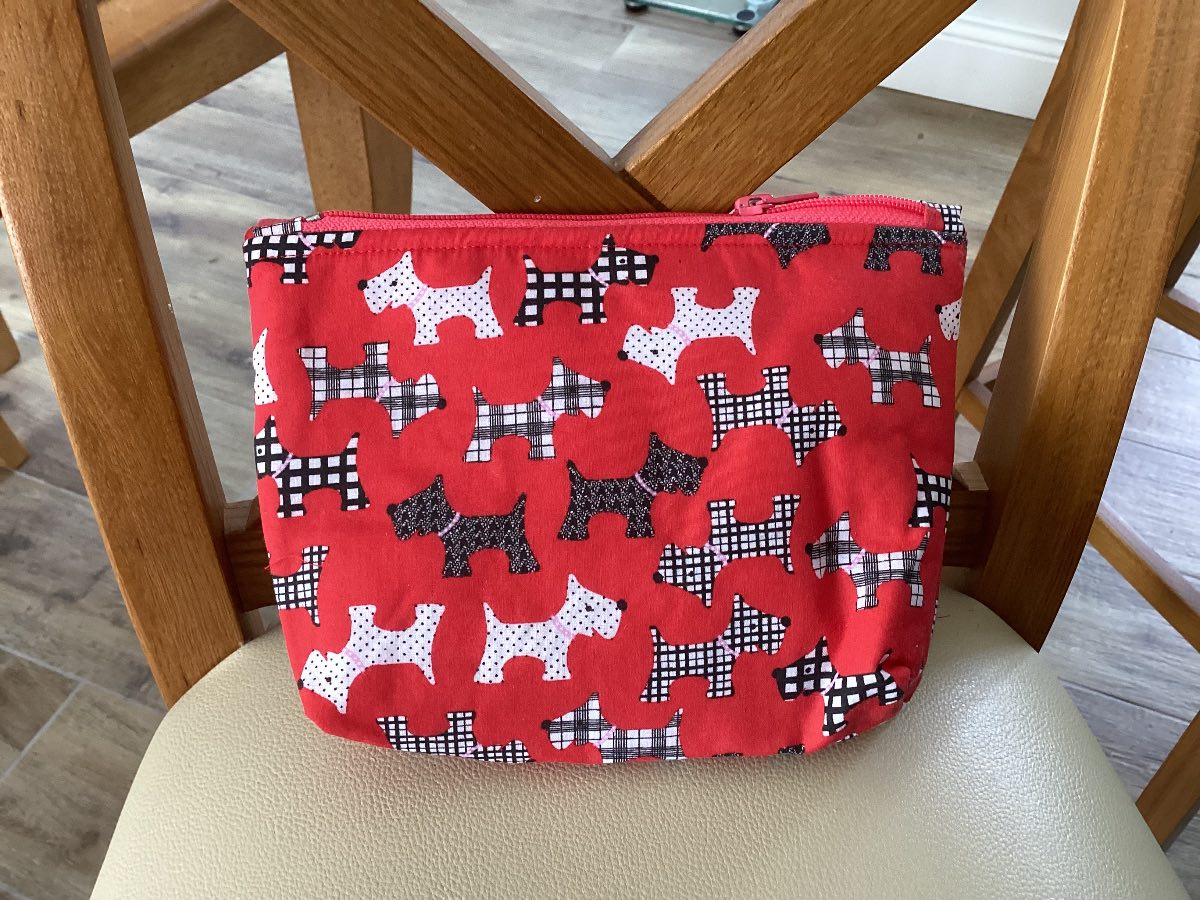 Small Fabric Lined Red Scotty Dog Themed Zipped Purse/Make Up Bag/Pouch